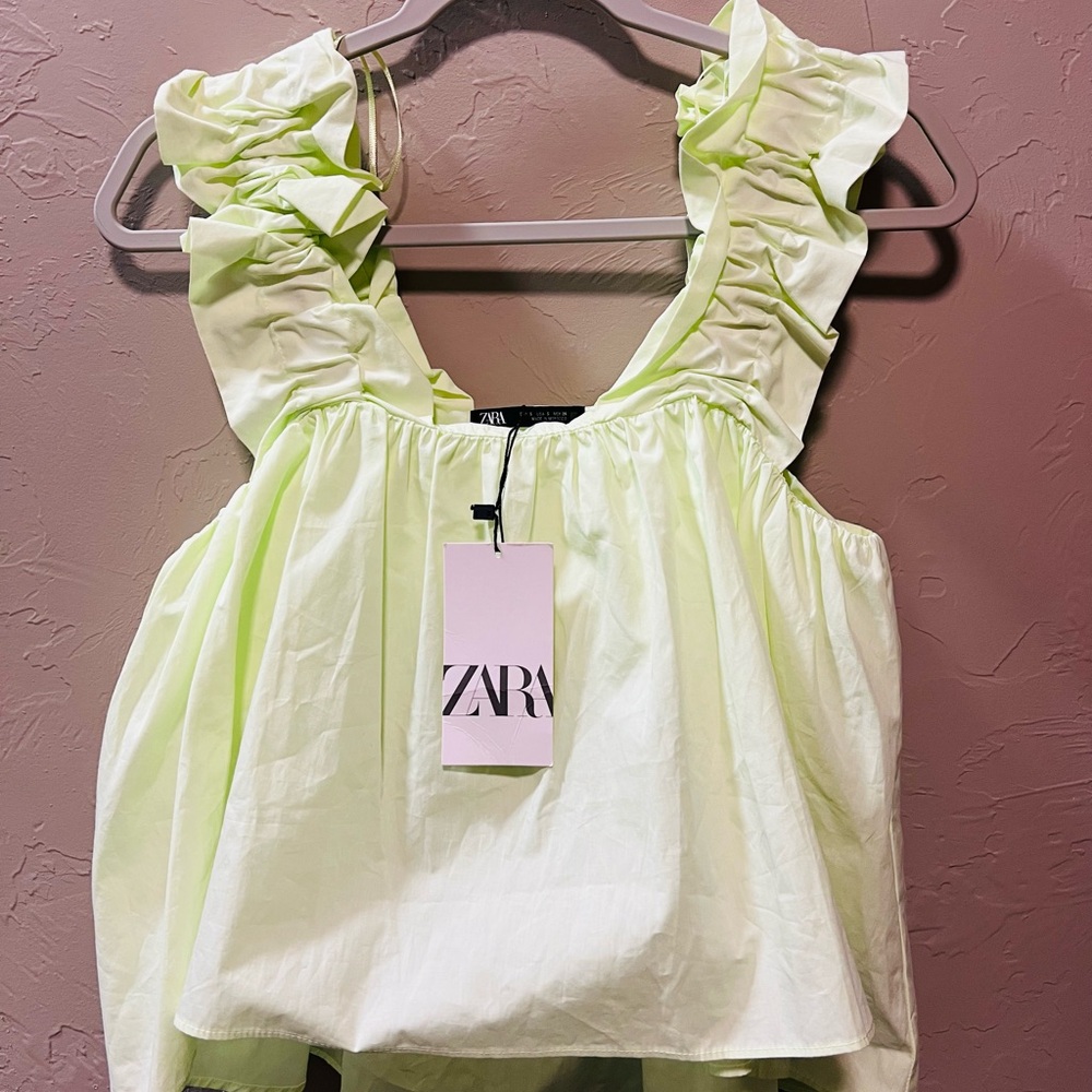 Zara Light Lime Ruffle-Shoulder Tank Top